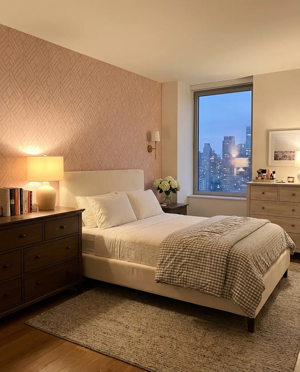 Blush Pink Geometric Wallpaper for a Chic Guest Bedroom — Luxury Version