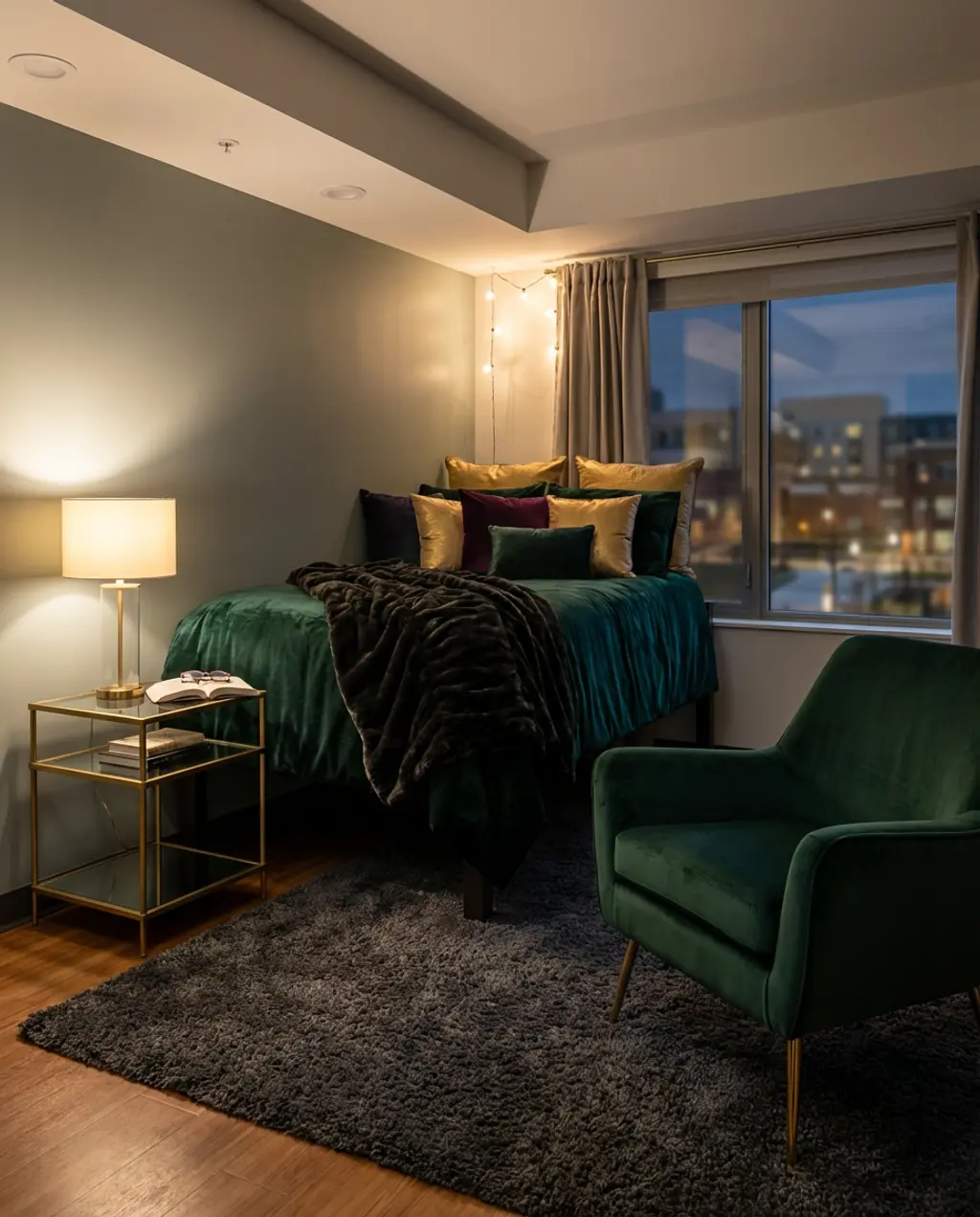 Luxury Dorm Room Oasis with Velvet Touches
