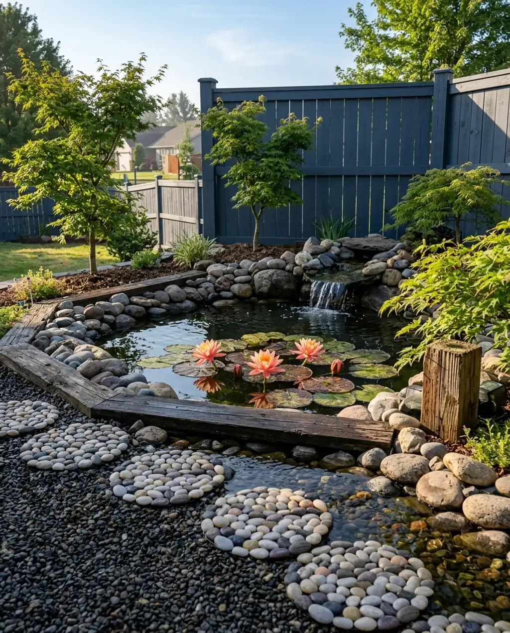Garden Pond with Stepping Stones & Koi Fish