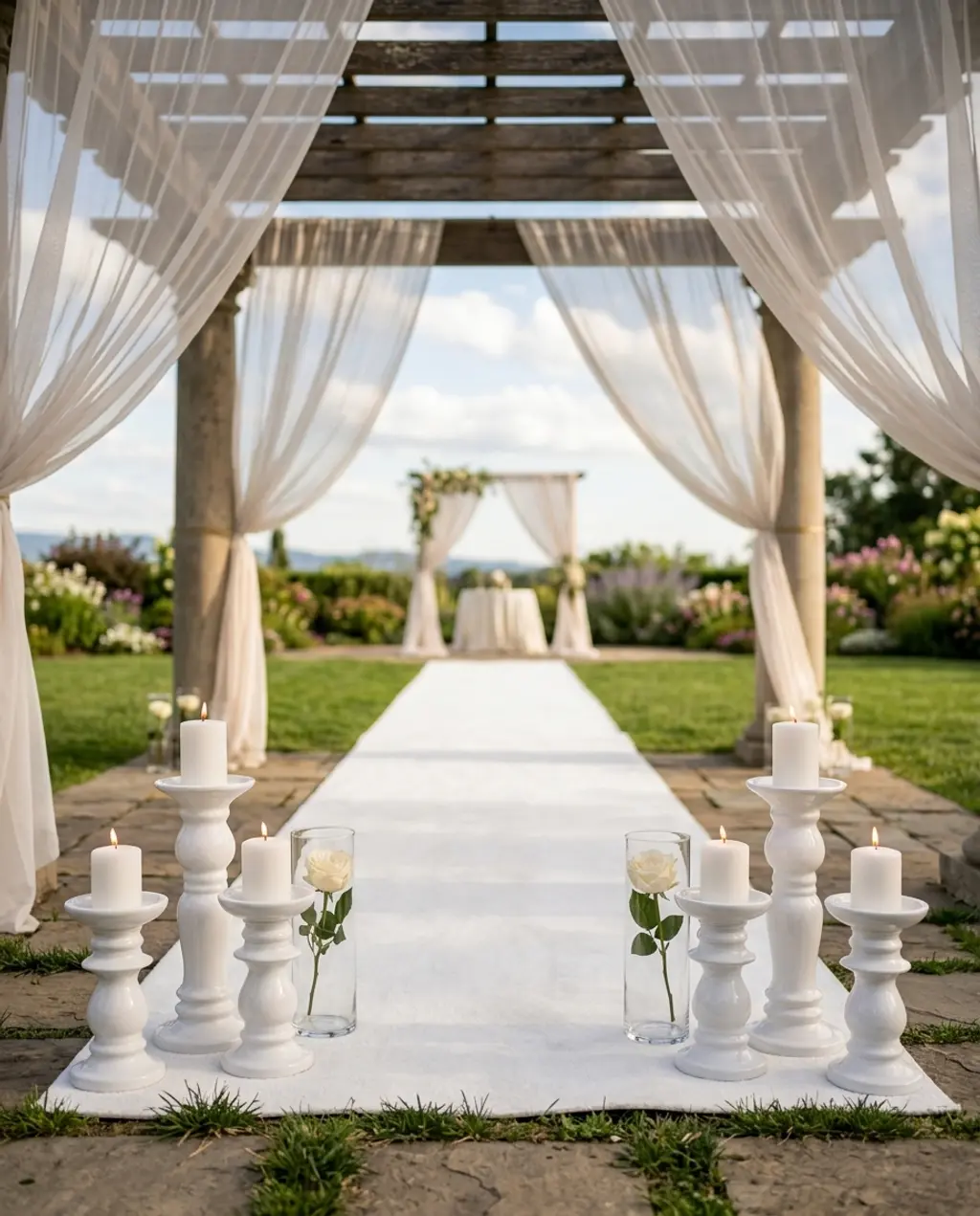 Simple Romantic Candlelit Aisle with Sheer Draping