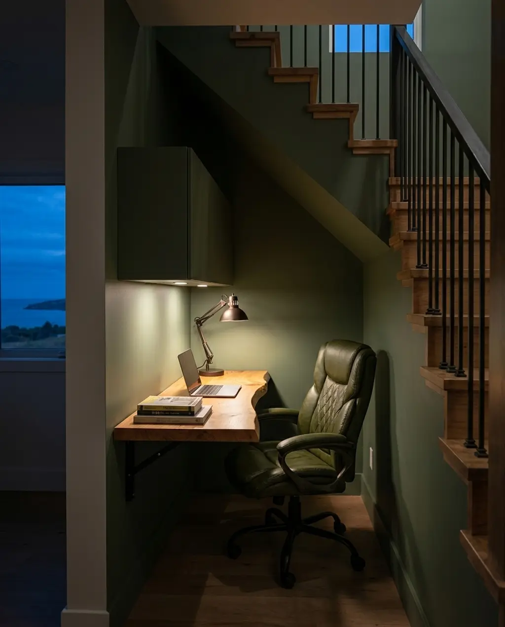 Under-Stair Home Office Nook with Custom Desk and Storage