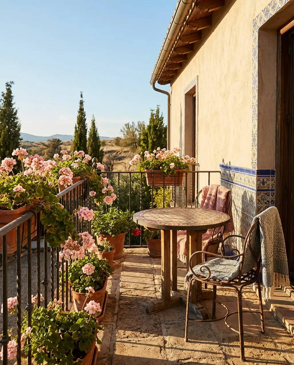 Spanish Hacienda Balcony with Terracotta and Mosaic