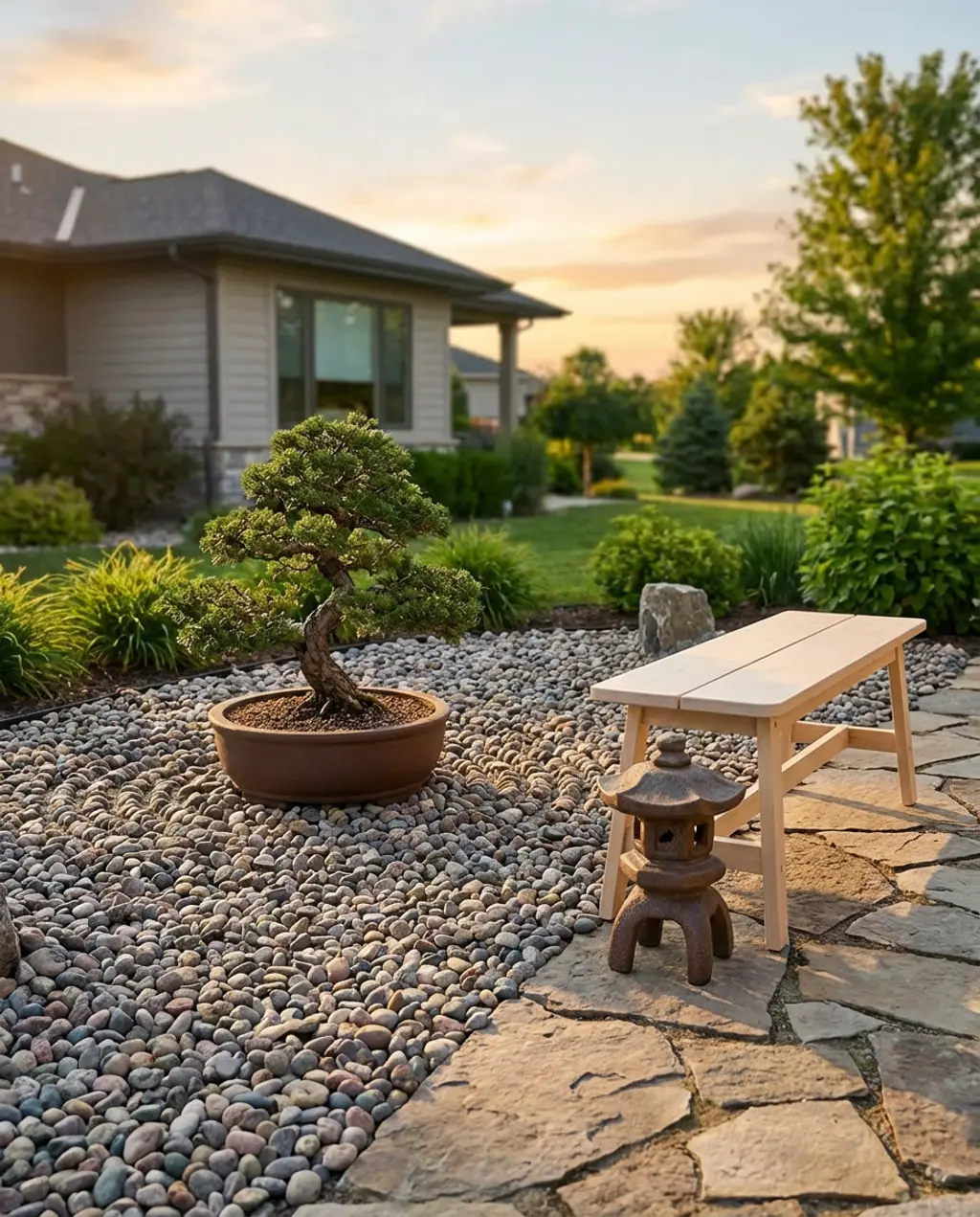 Japanese Inspired Rock Garden with Bonsai