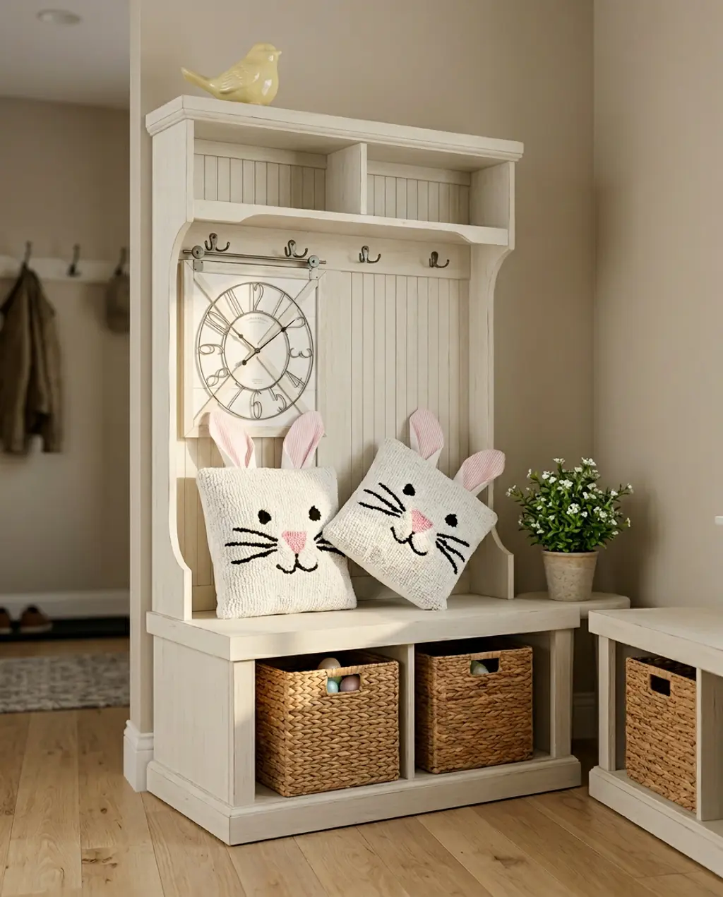Farmhouse Easter Mudroom Bench Decor