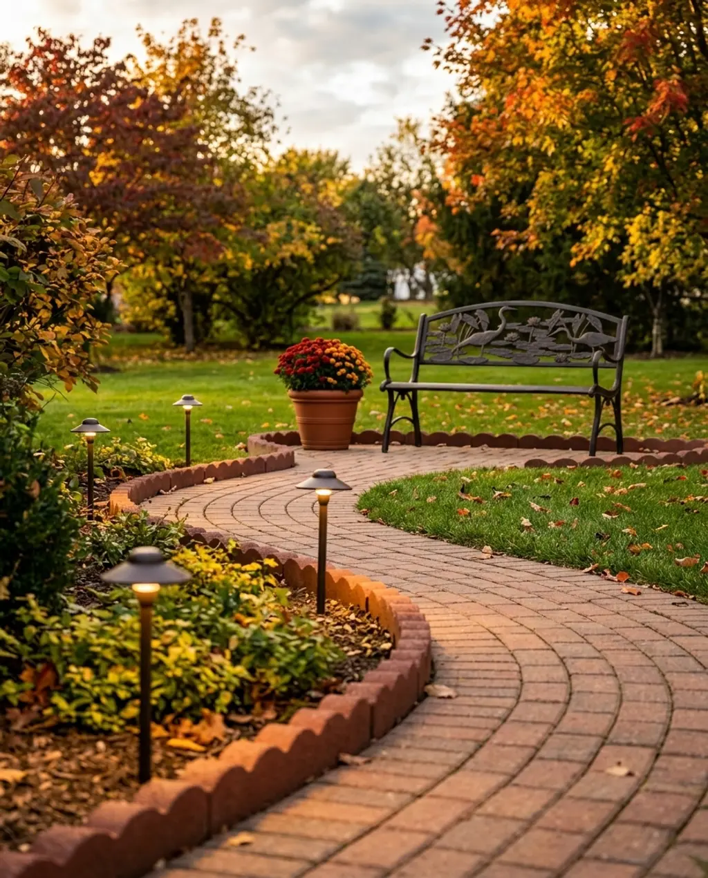 Curved Brick Walkway with Integrated Lighting for Evening Charm — Luxury Version