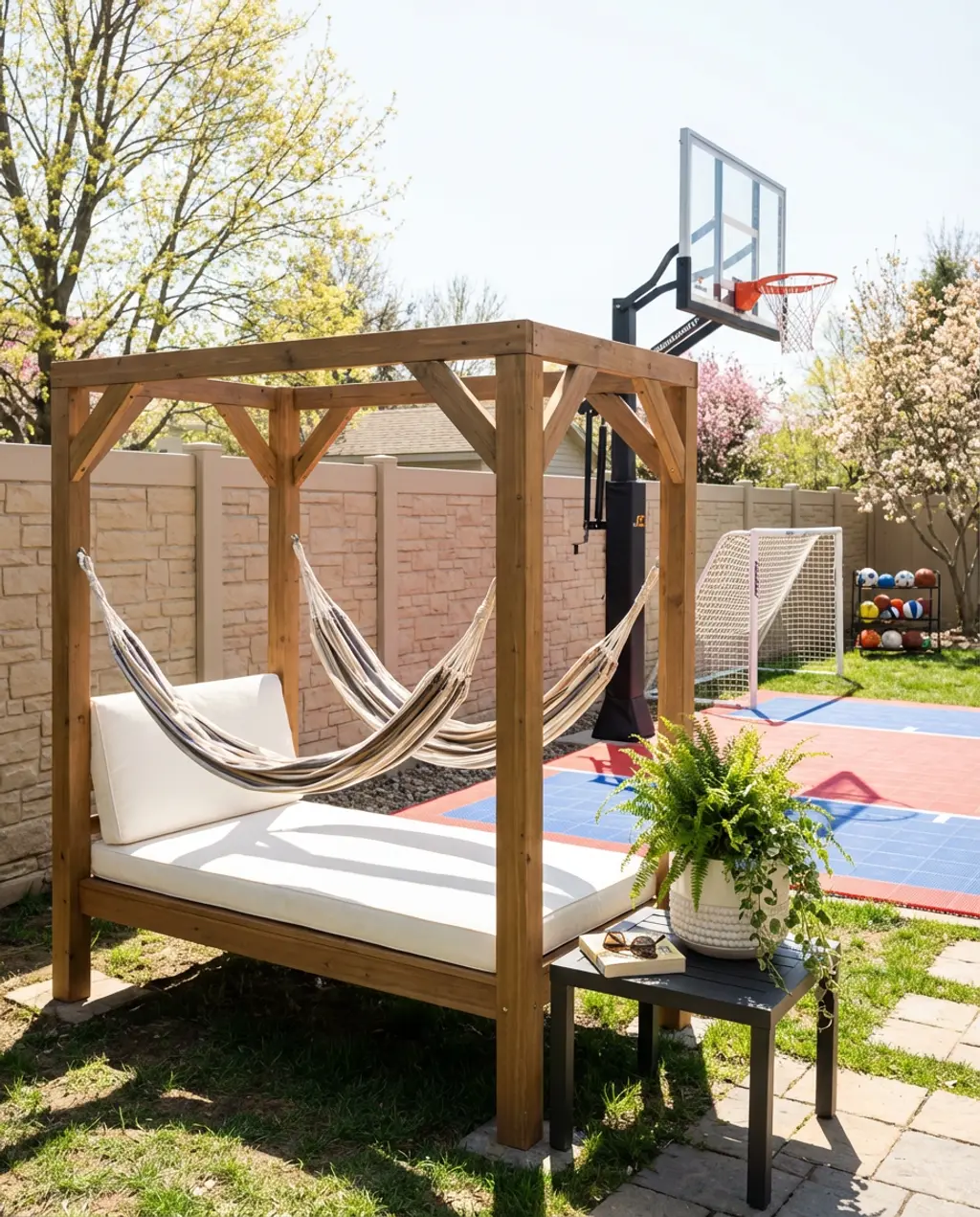 Sunny Outdoor Reading Corner with Hammock