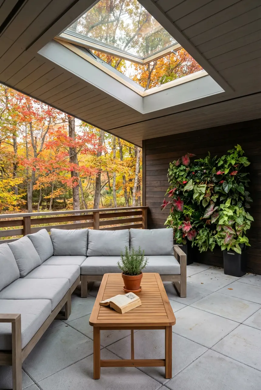 Covered BBQ Area with Skylights and Green Wall