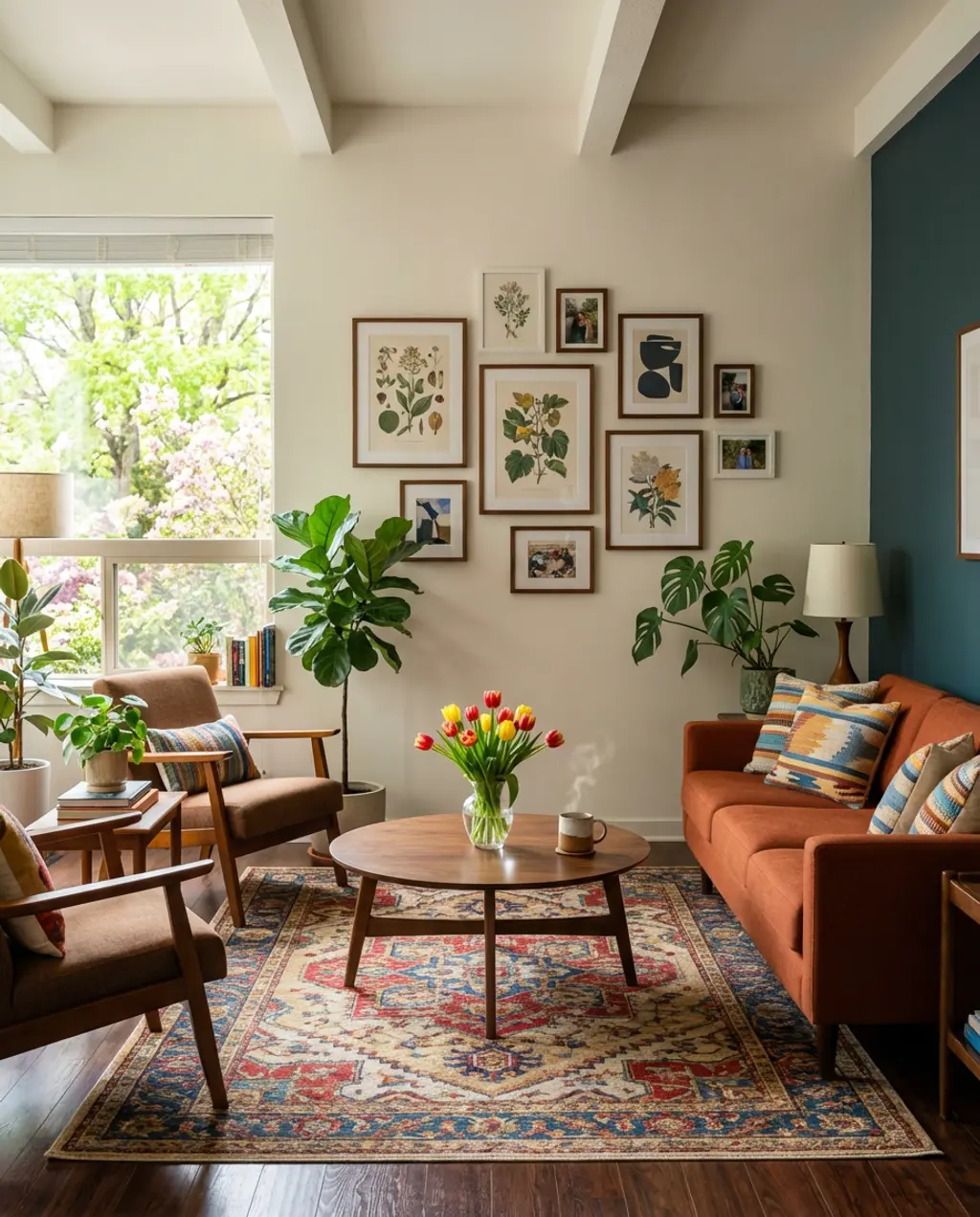 Vibrant Apartment Living Space with Gallery Wall and Colorful Accents