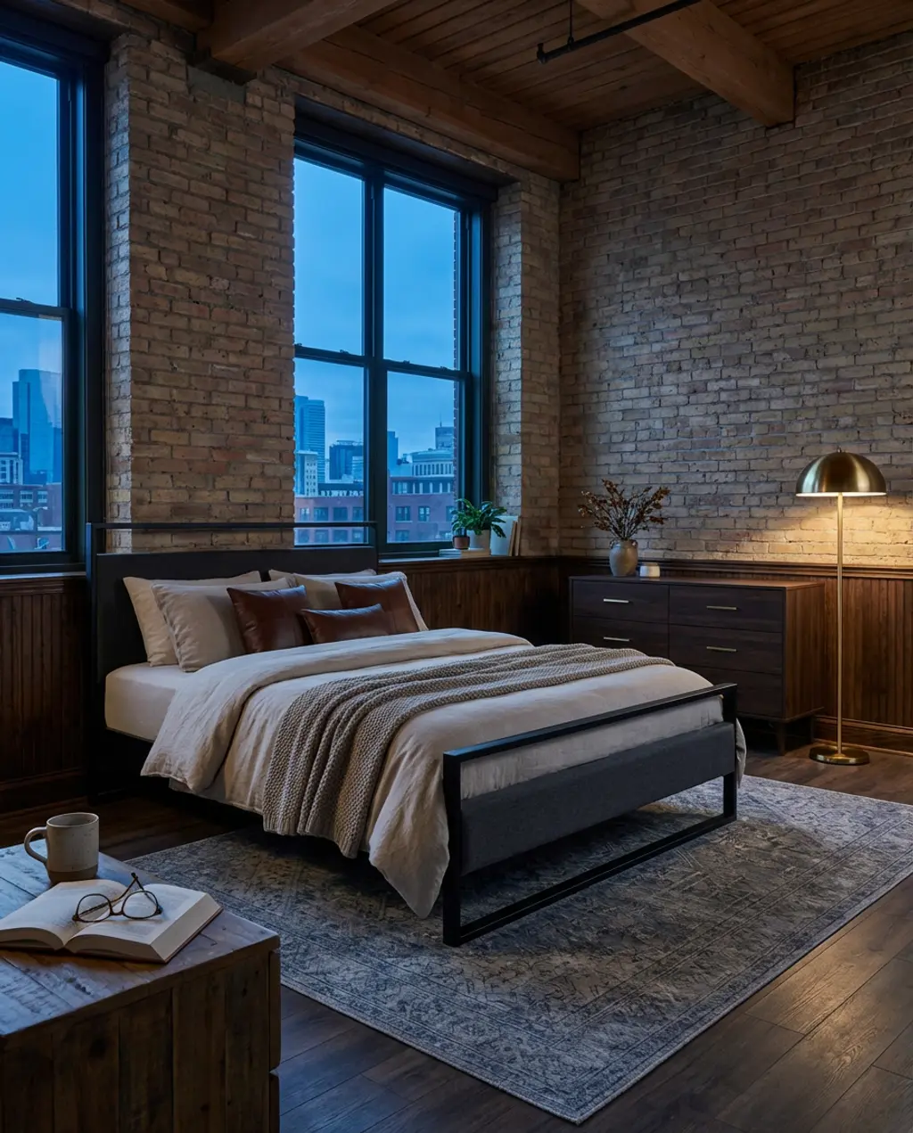 Sophisticated Loft Bedroom with Industrial Touches