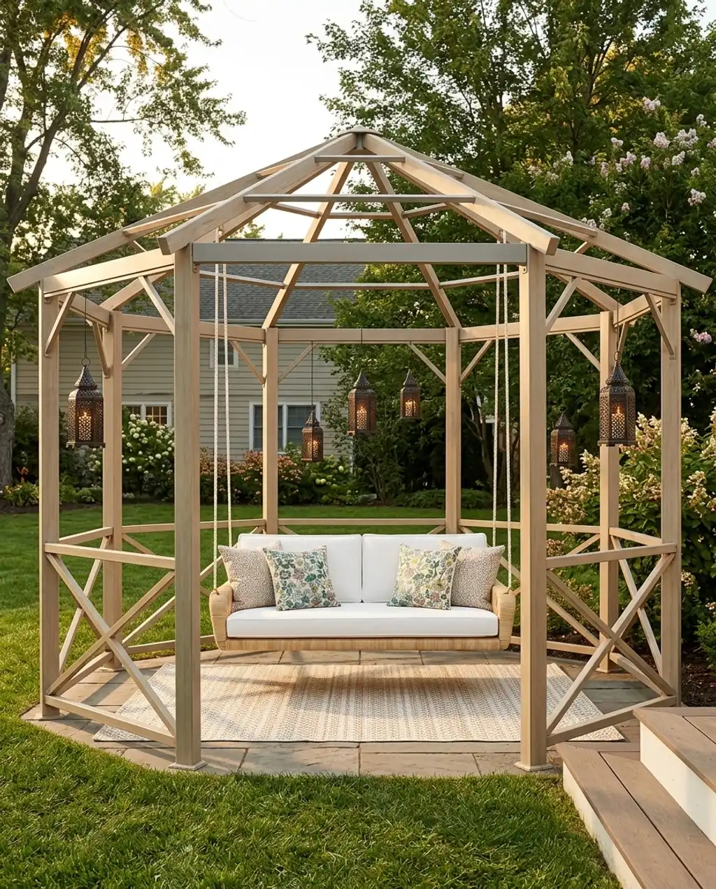 Hexagonal Gazebo with Suspended Daybed