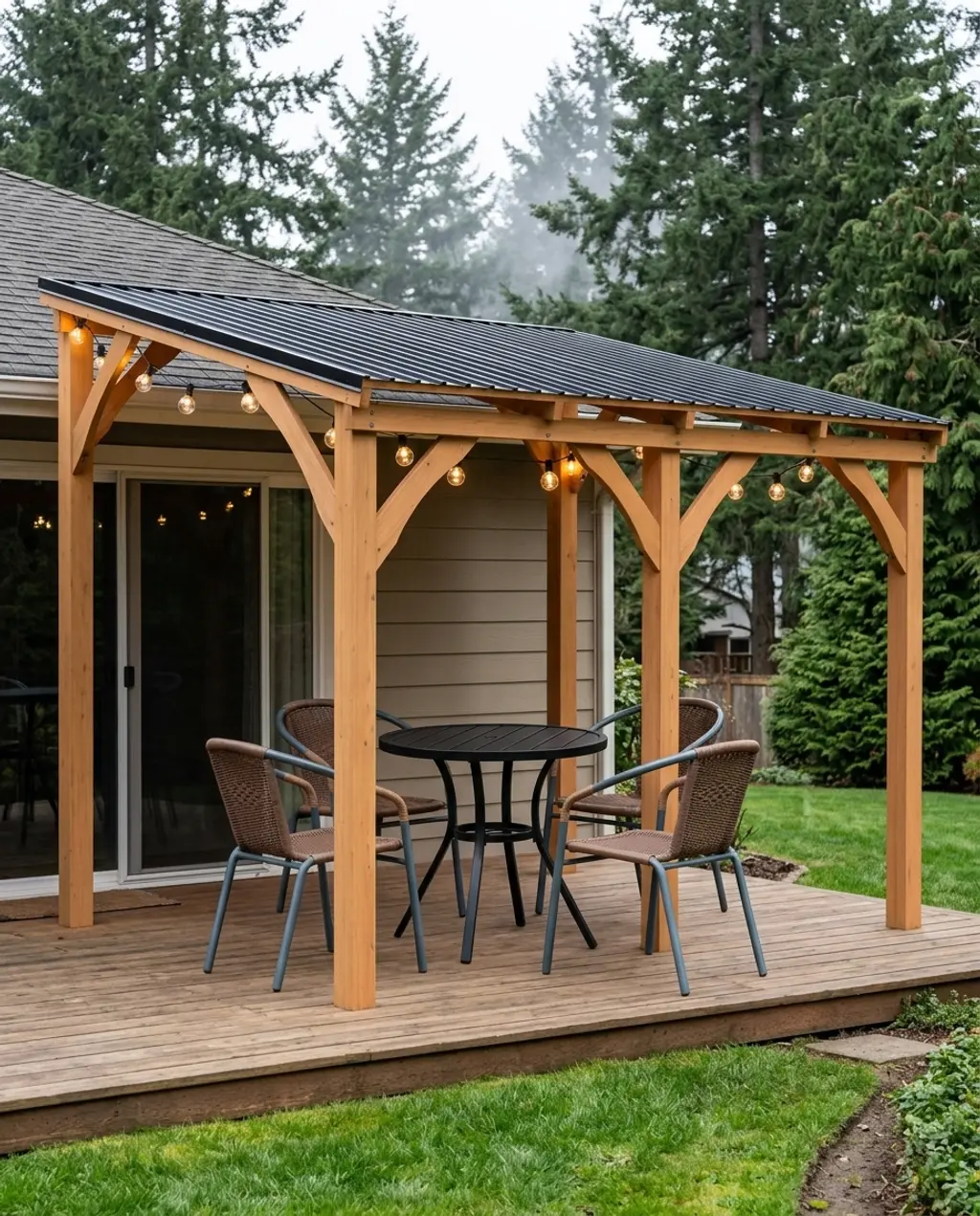 Outdoor Dining Nook with Overhead Pergola