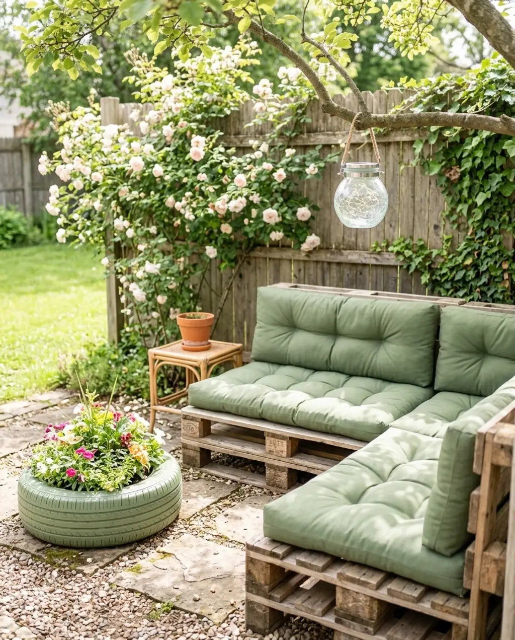 Budget Garden Makeover: Pallet Seating & Upcycled Planters