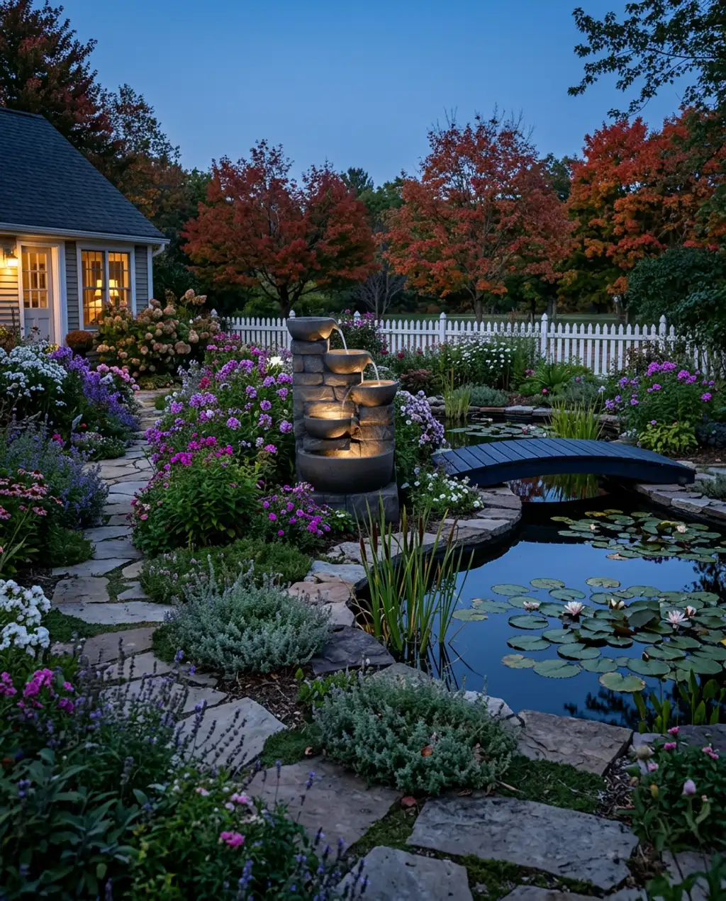 Water Feature as a Focal Point in a Cottage Garden