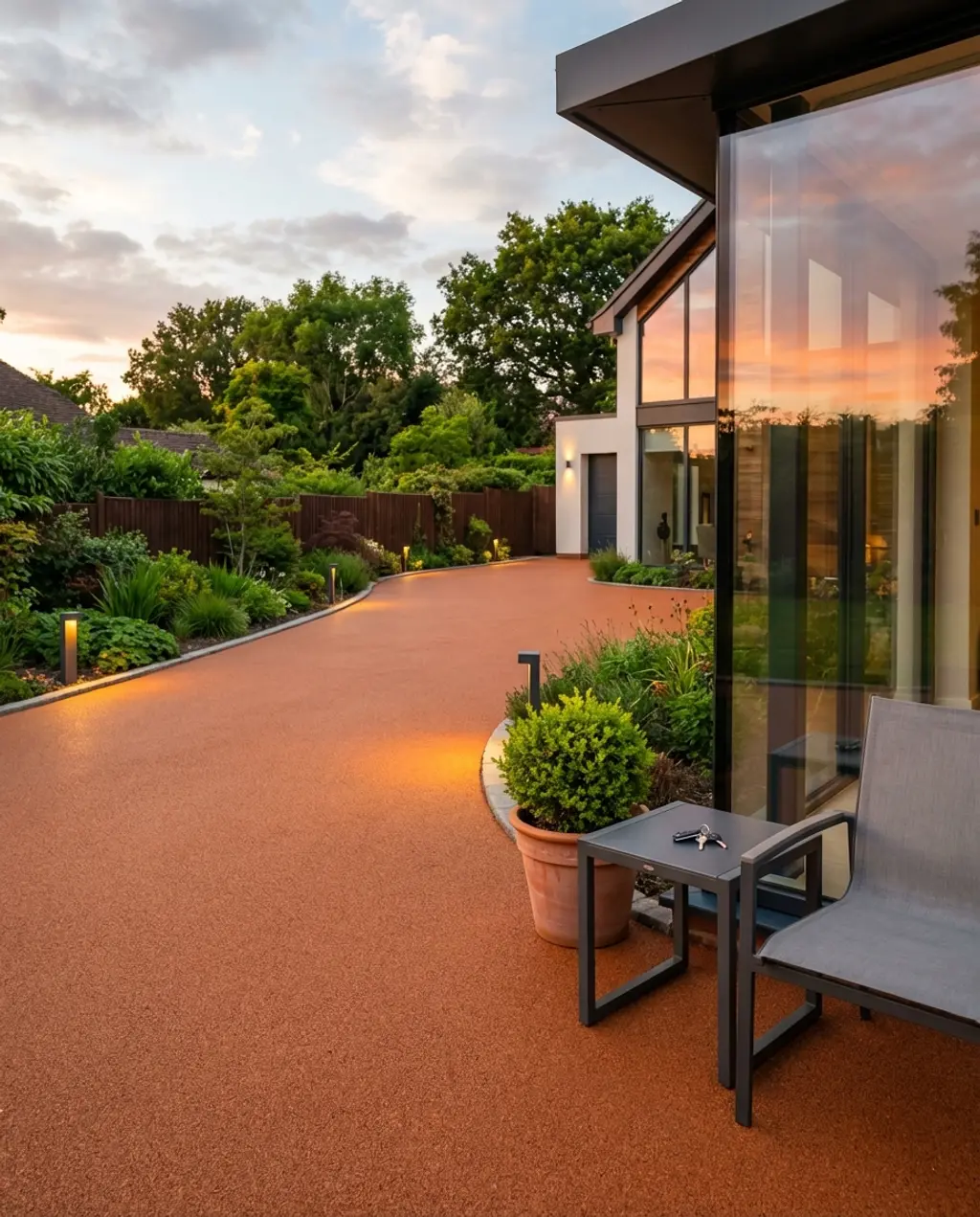 Resin Bound Driveway with Seamless Finish and Modern Lights