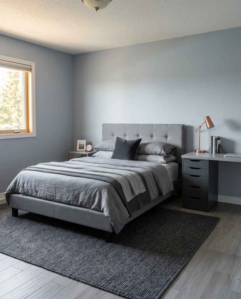 Monochromatic Gray Dorm Room
