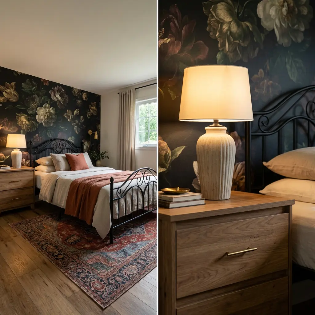 Dark Floral Wallpaper for a Moody Guest Bedroom