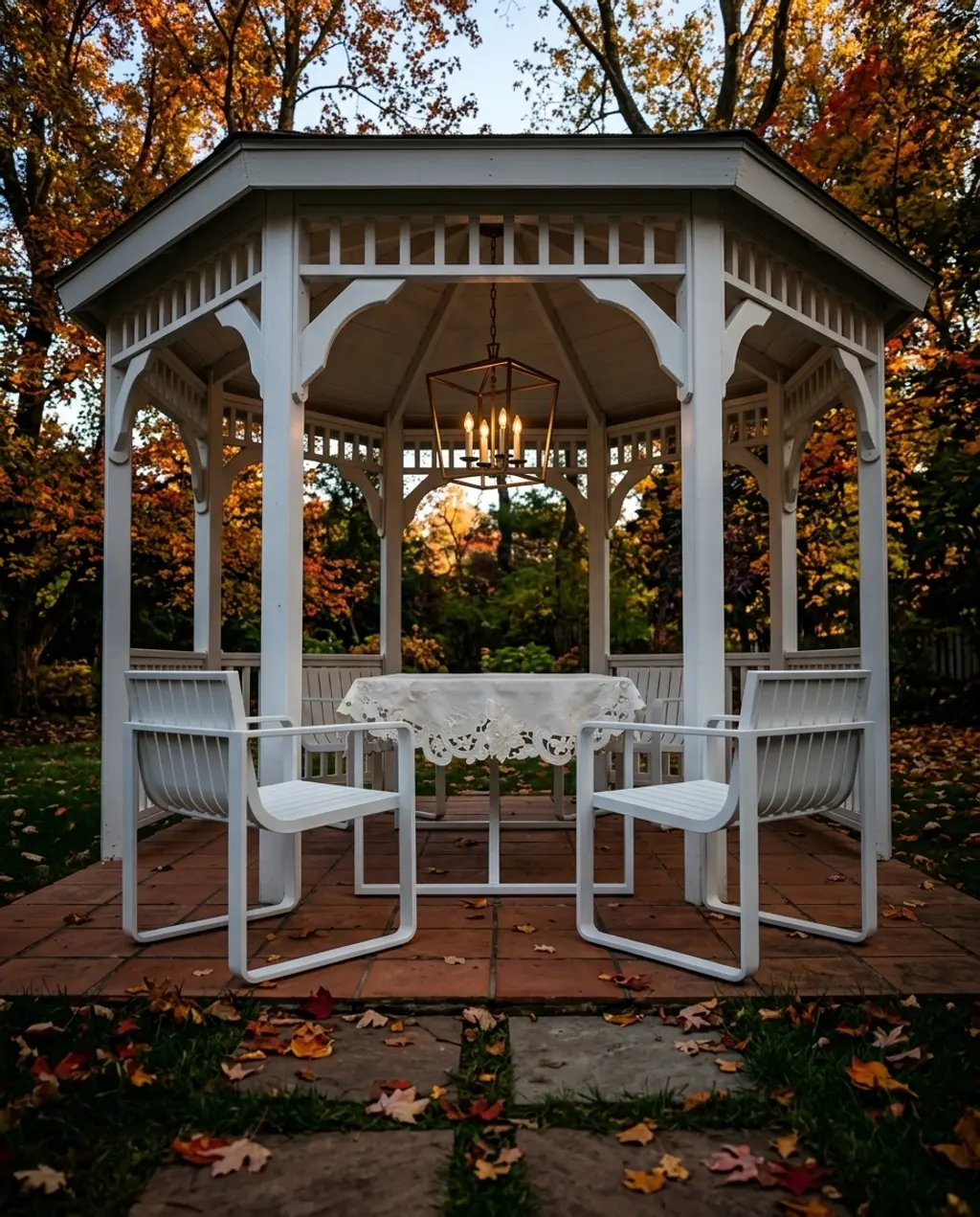 Classic White Gazebo with Dining for Six