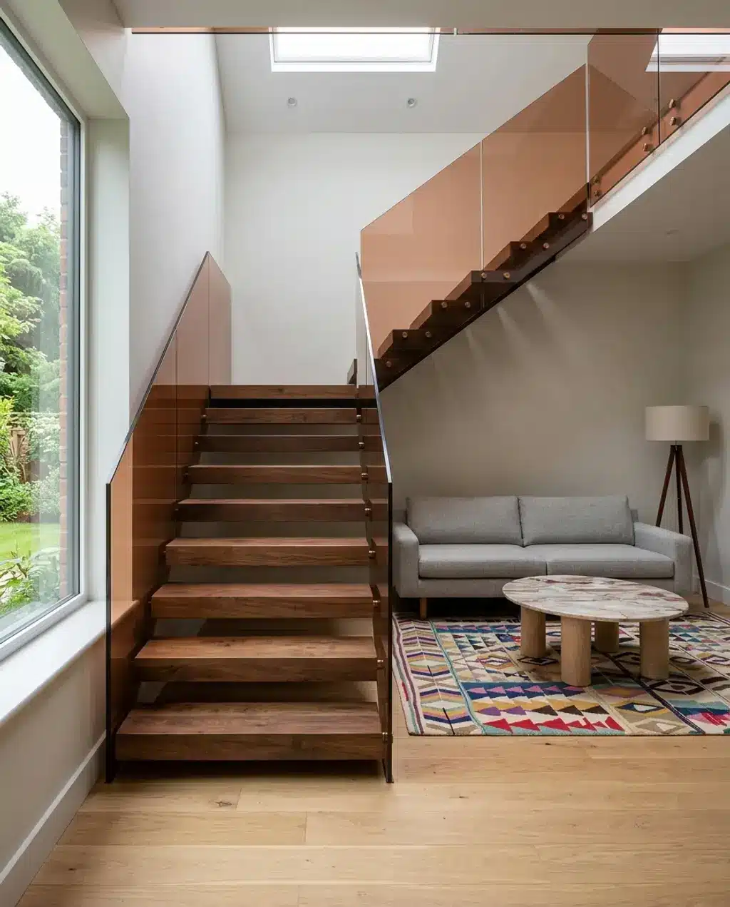 Modern Wood Staircase with Seamless Glass Railing