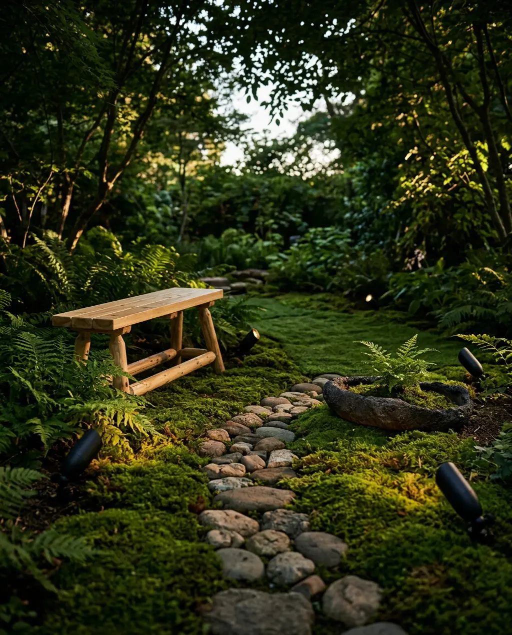 Zen Garden with Moss and Ferns