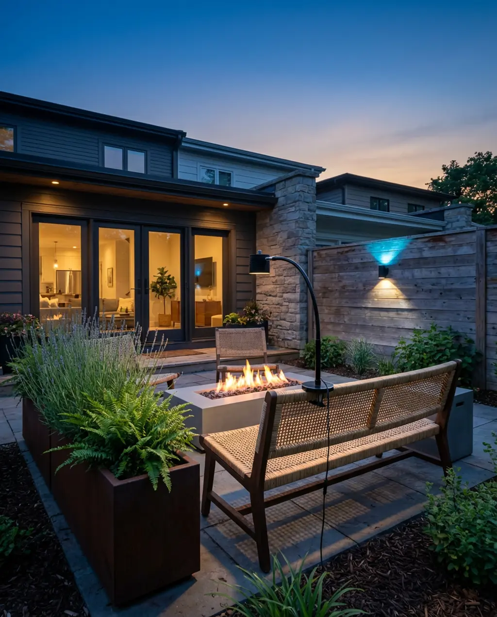Modern LED Strip Lighting Under Outdoor Benches