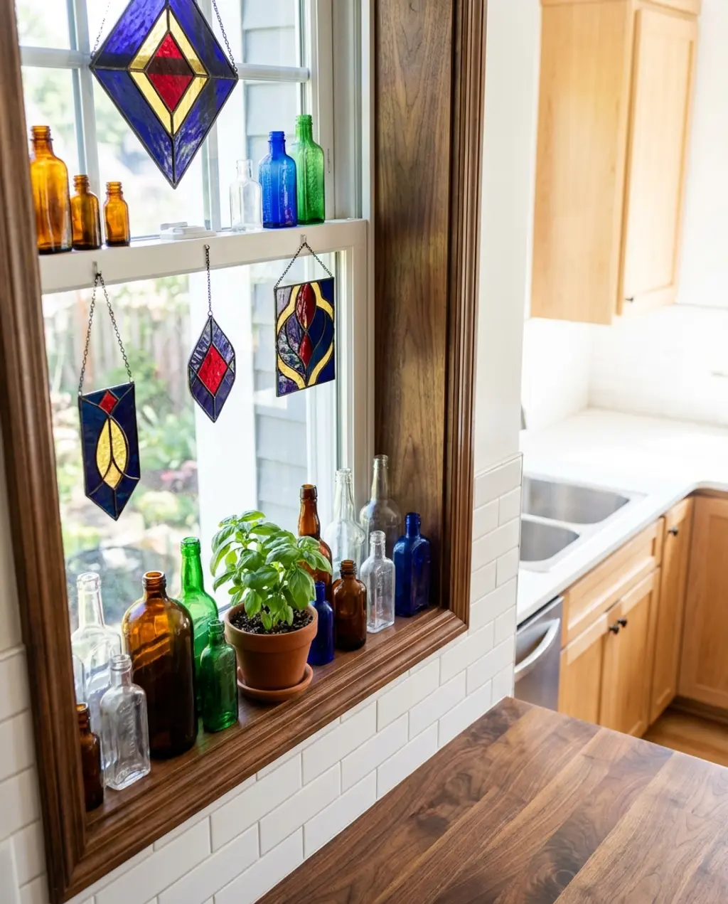 Spring Kitchen Window with Colorful Stained Glass Details
