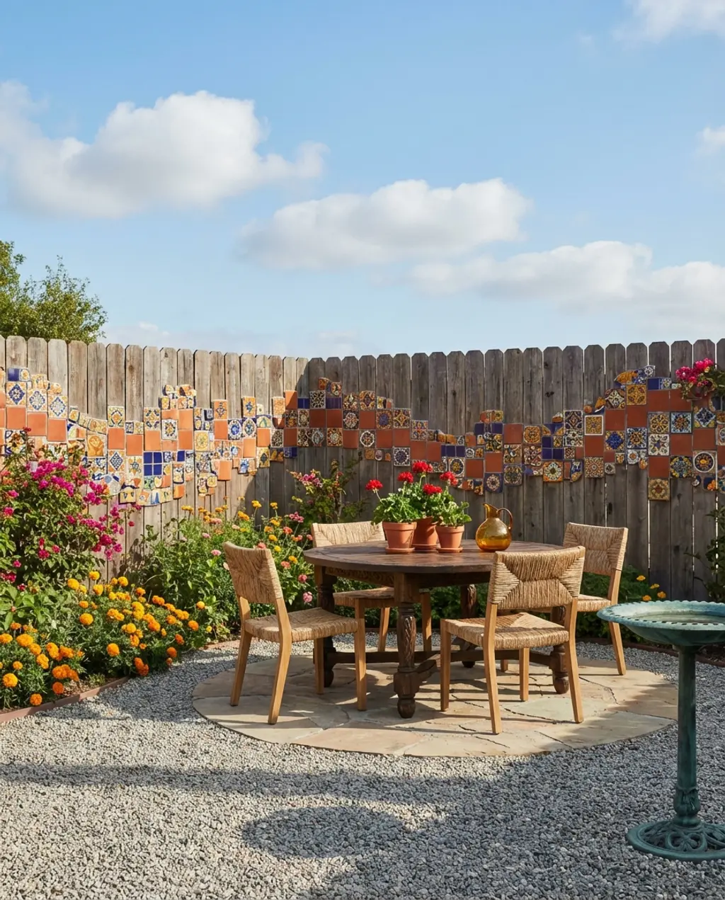 Vibrant Mexican Folk Art Fence with Talavera Tiles — Luxury Version