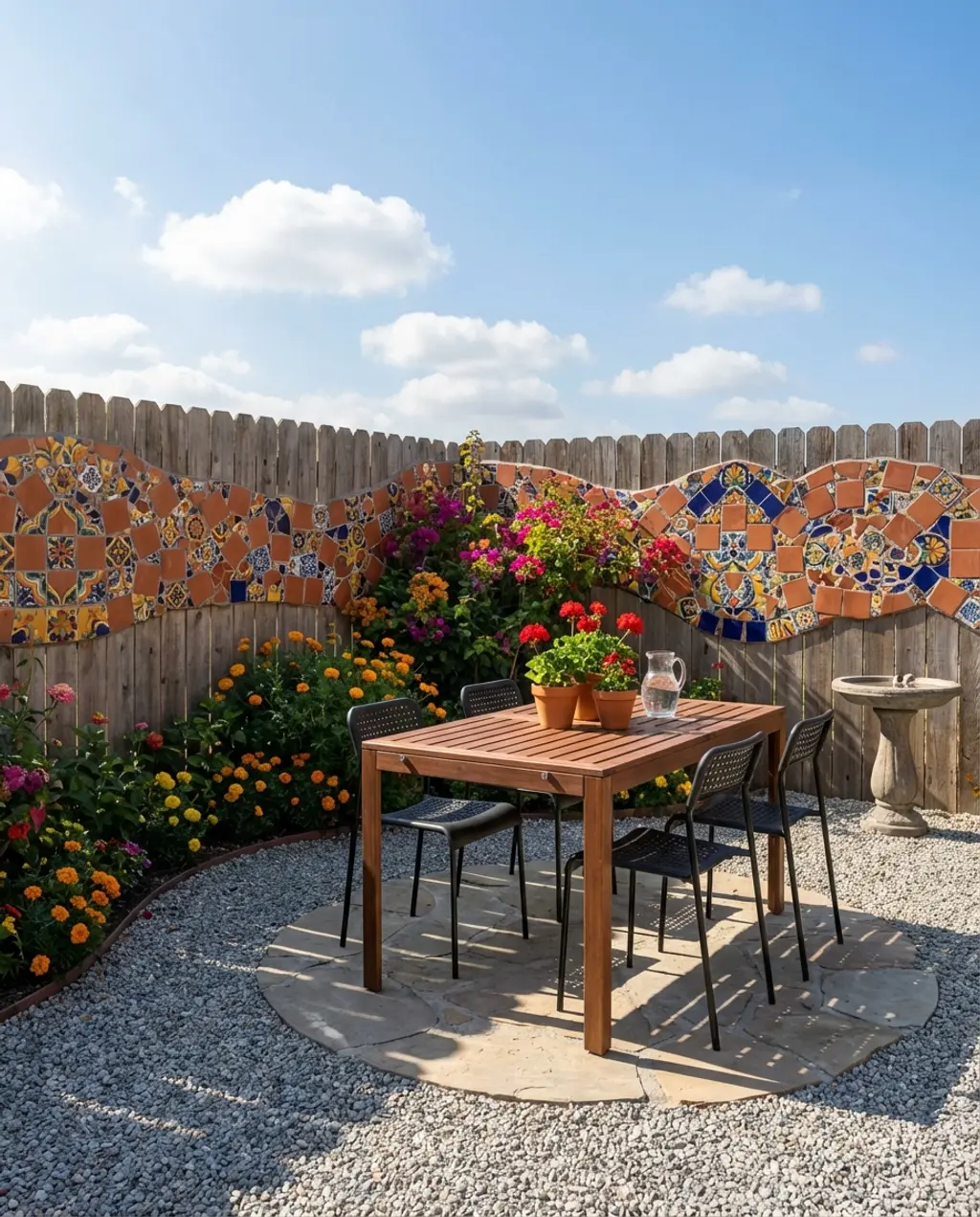 Vibrant Mexican Folk Art Fence with Talavera Tiles — Budget Version