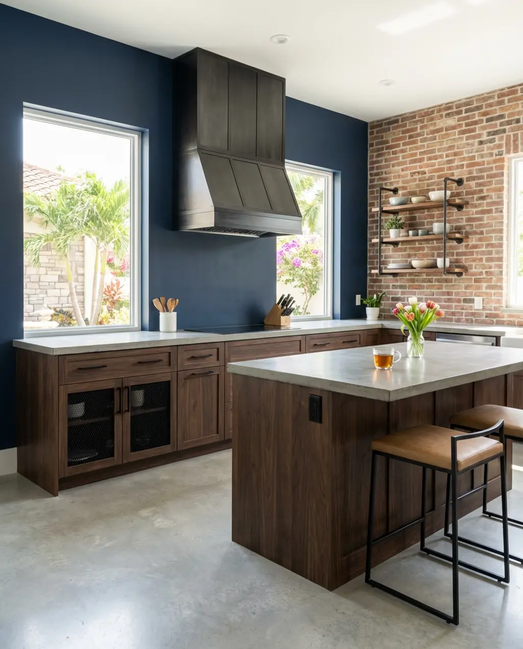 Dark Wood Kitchen with Industrial Black Steel Elements
