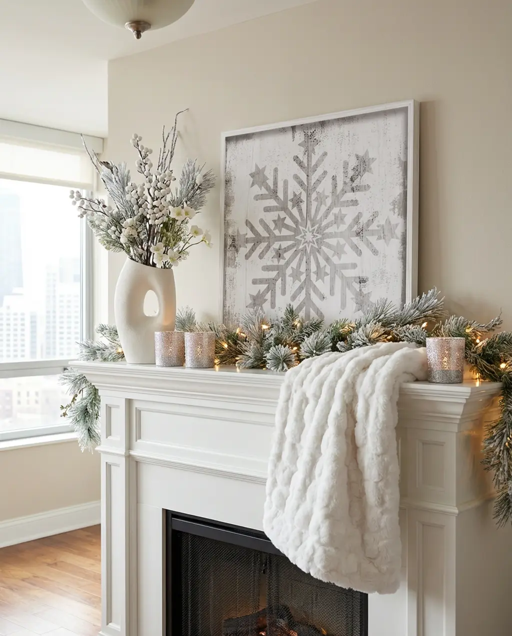 Winter Wonderland Mantle with Frosted Greenery and Silver Accents 2026
