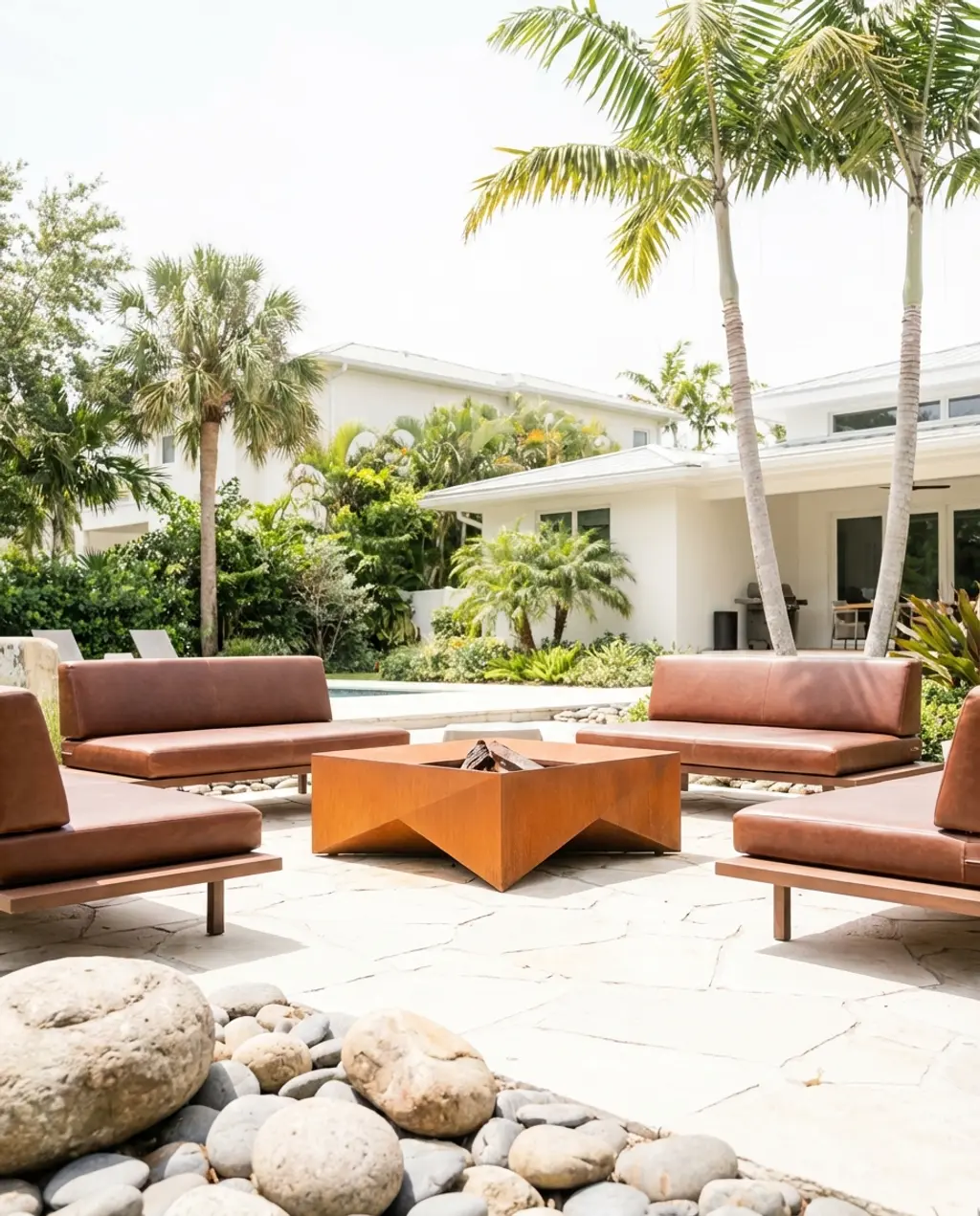 Sculptural Metal Fire Pit with Minimalist Seating