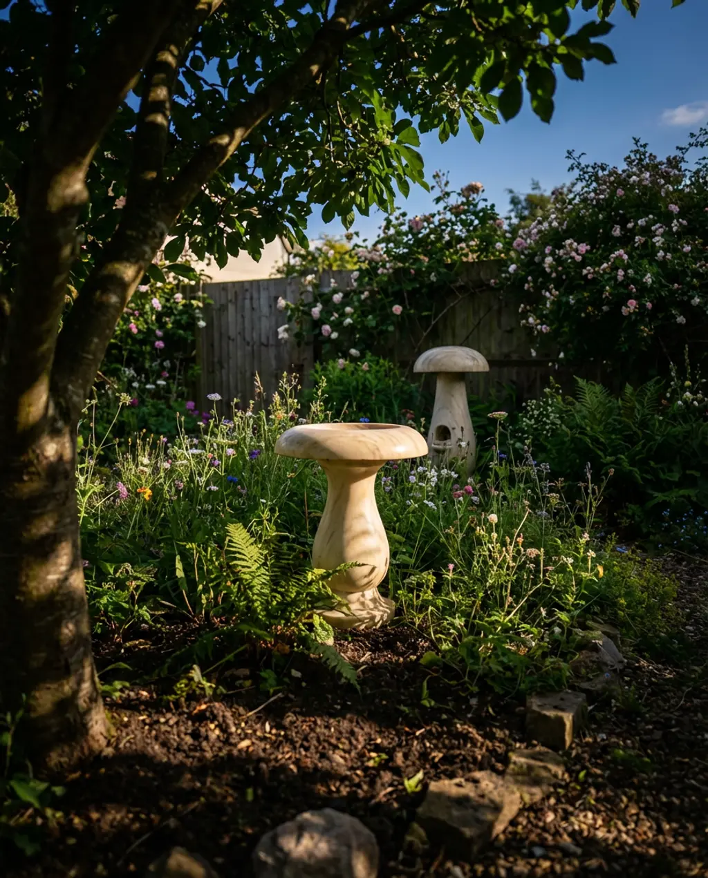 Mushroom-Shaped Bird Bath and Feeder Set