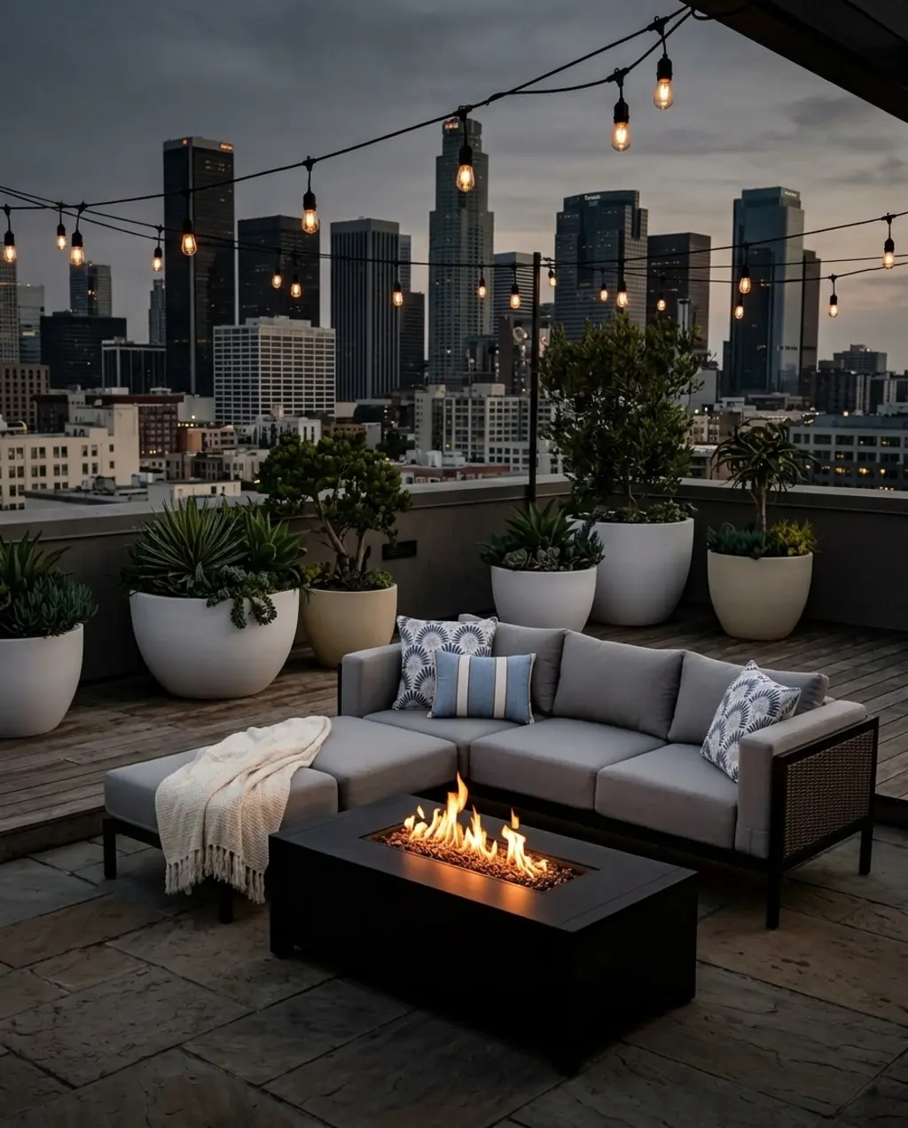Chic Rooftop Small Garden with Fire Pit & City Views