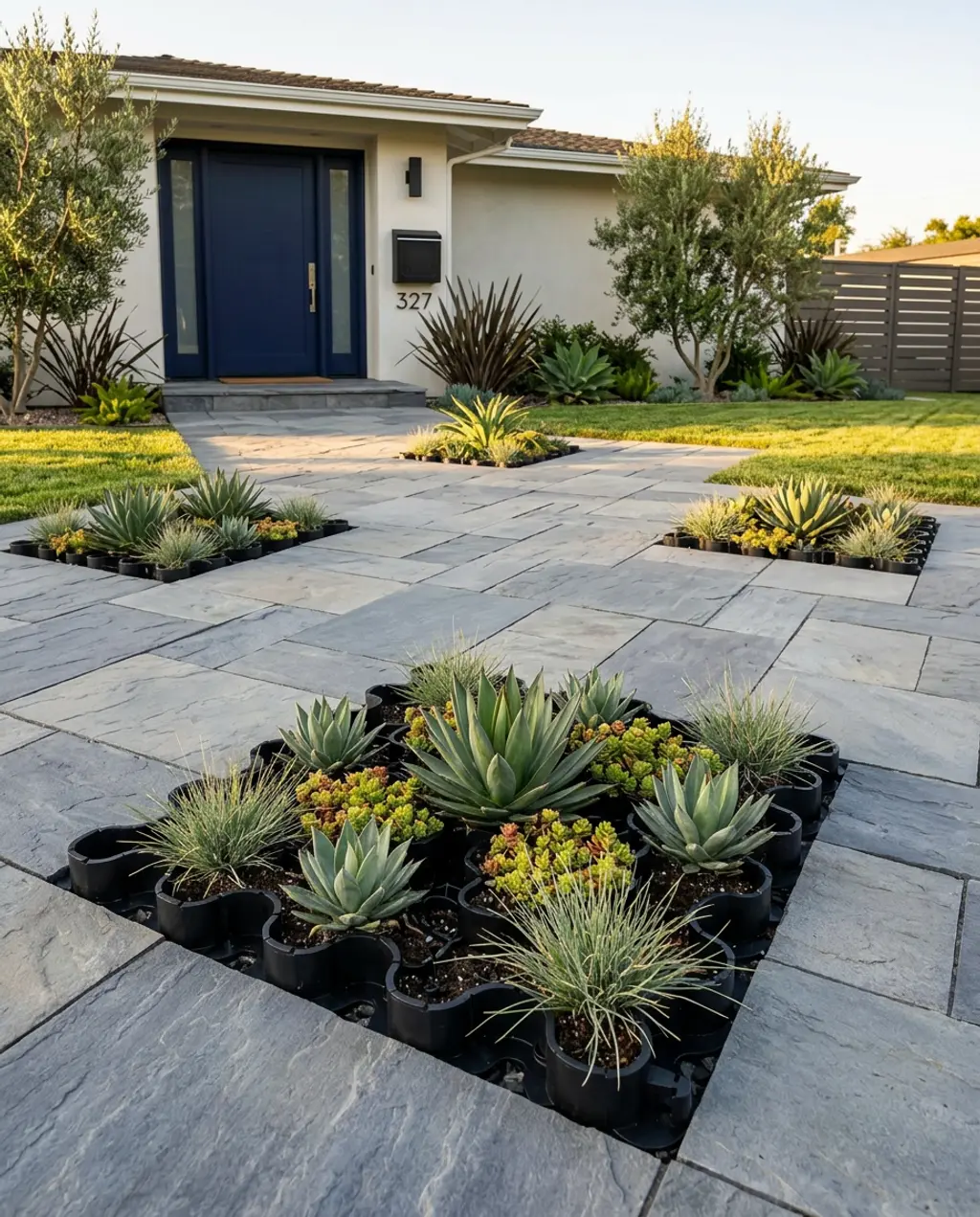 DIY Concrete Pavers with Integrated Planters for a Modern Front