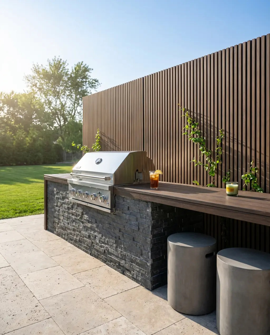 Sleek Grill Station with Modern Privacy Screen