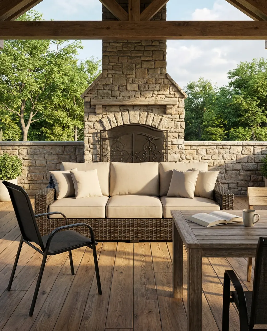 Rustic Luxe Terrace with Stone Fireplace