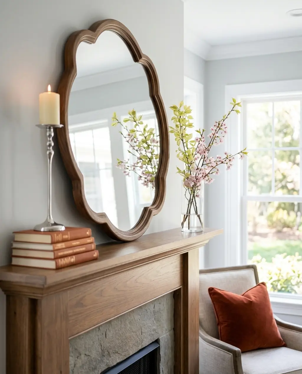 Sophisticated Everyday Mantle with Mirror and Classic Books 2026