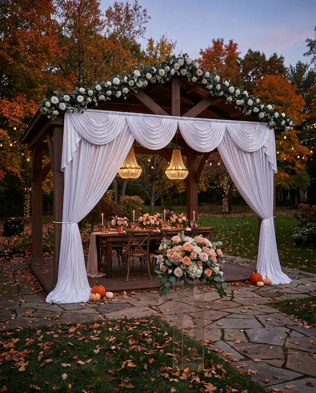 Luxurious Wedding Gazebo with Crystal Chandeliers