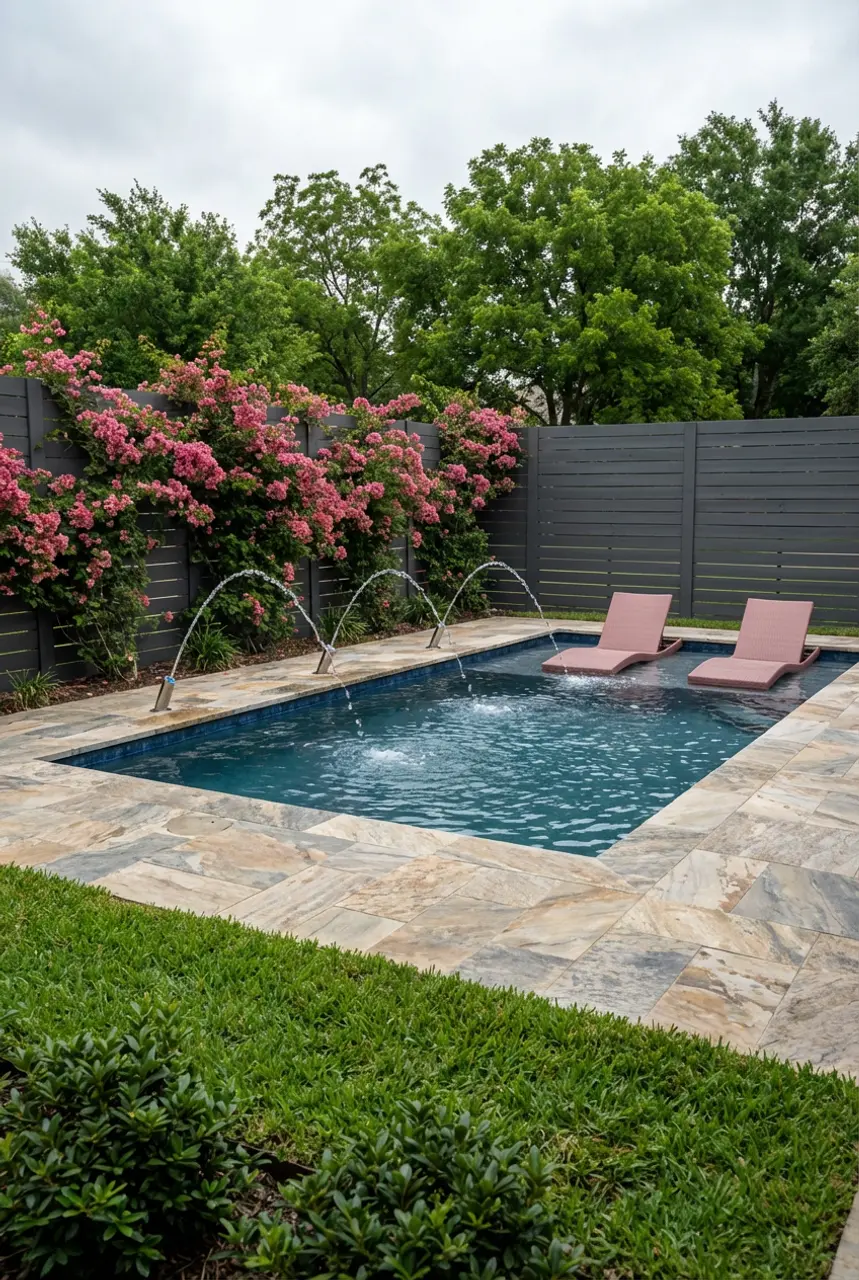 Small Backyard Pool with Deck Jet Fountains
