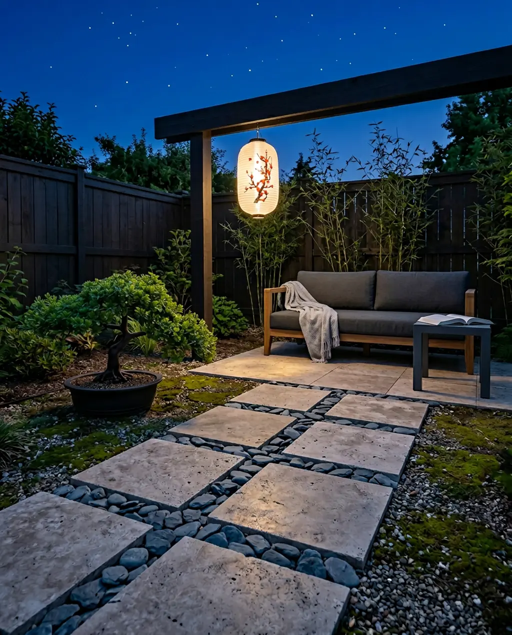 Square Stone Pavers with Minimalist Rocks and Zen Accents
