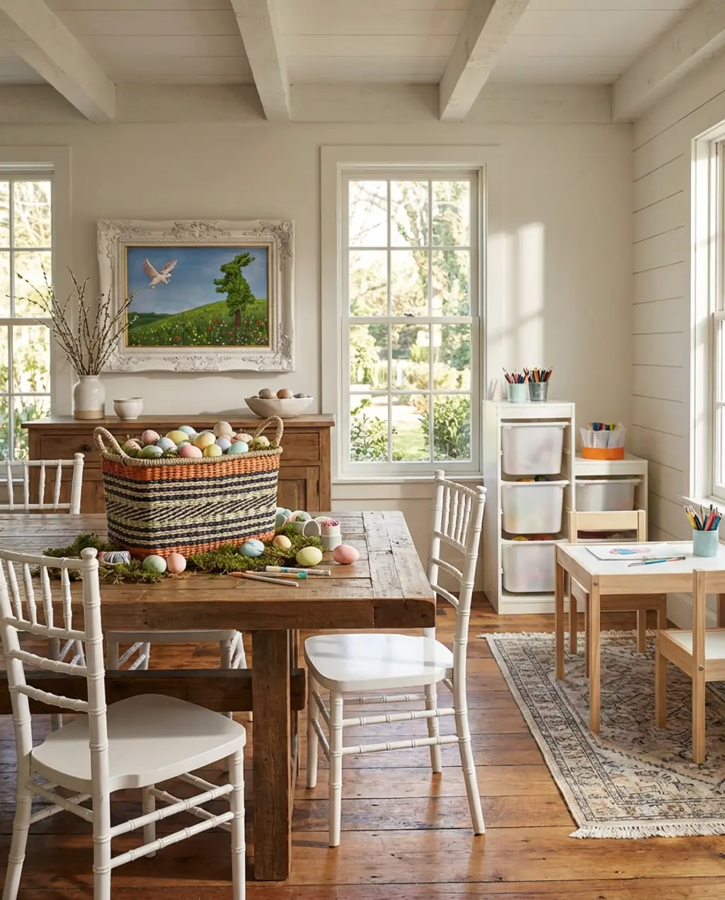 Farmhouse Easter Kids' Table with Craft Station