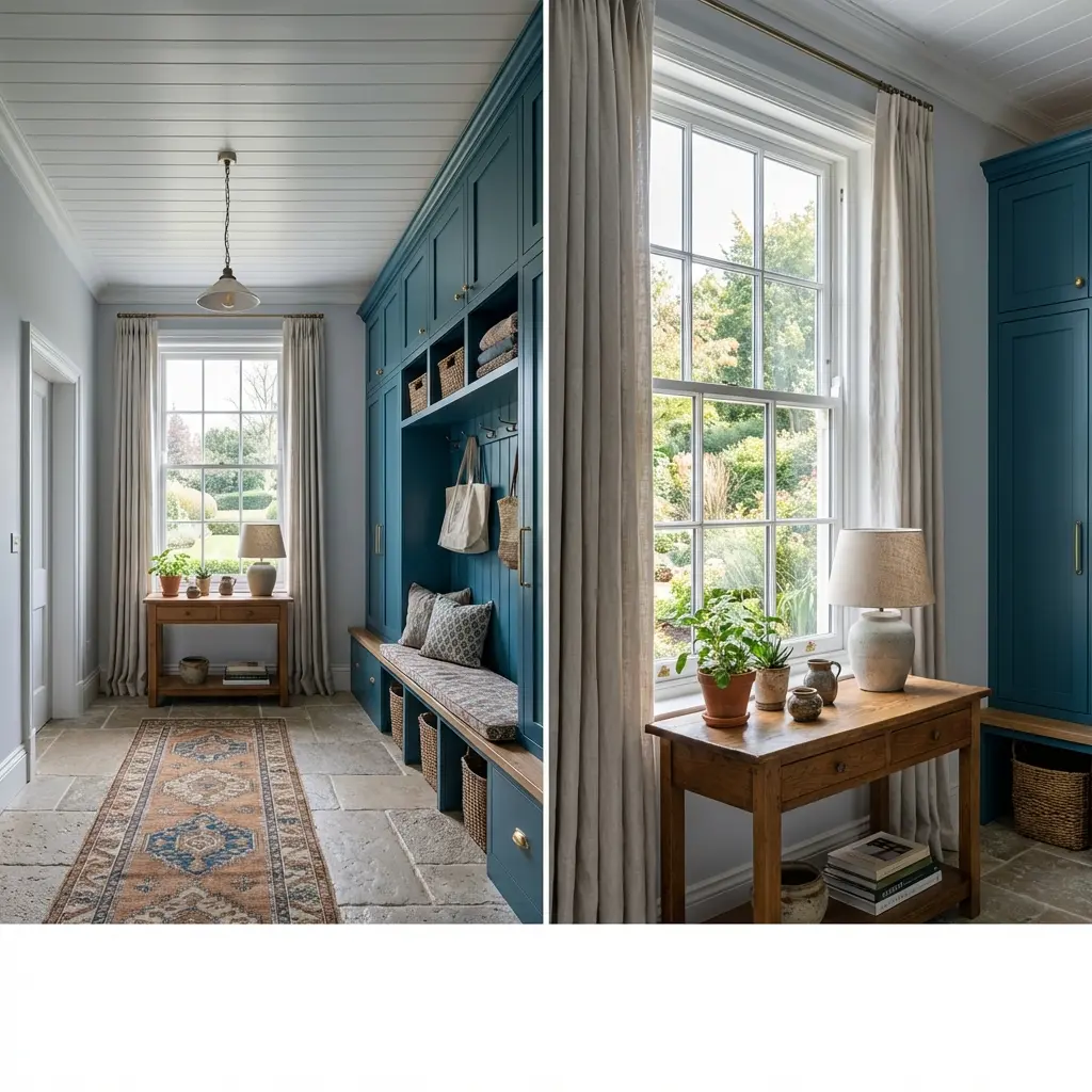Colorful Mudroom with Painted Cabinets