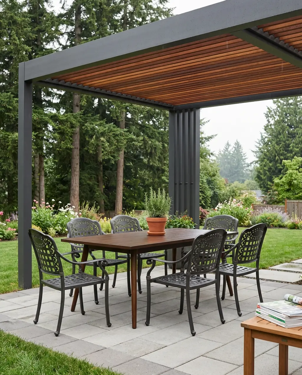 Modern Pergola-Covered Dining Area — Luxury Version