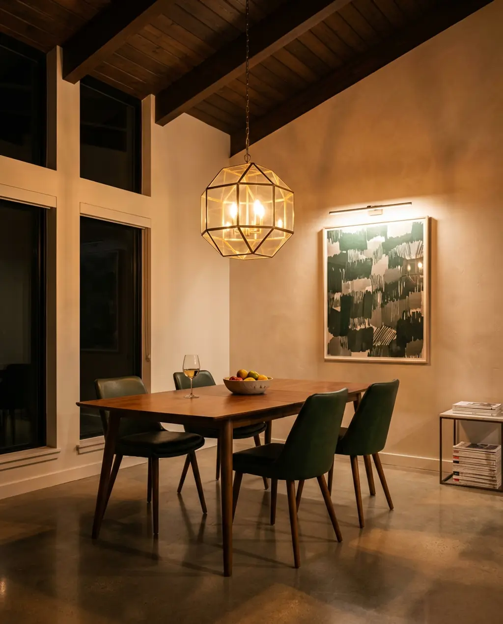 Modern Apartment Dining Area with Statement Pendant Light