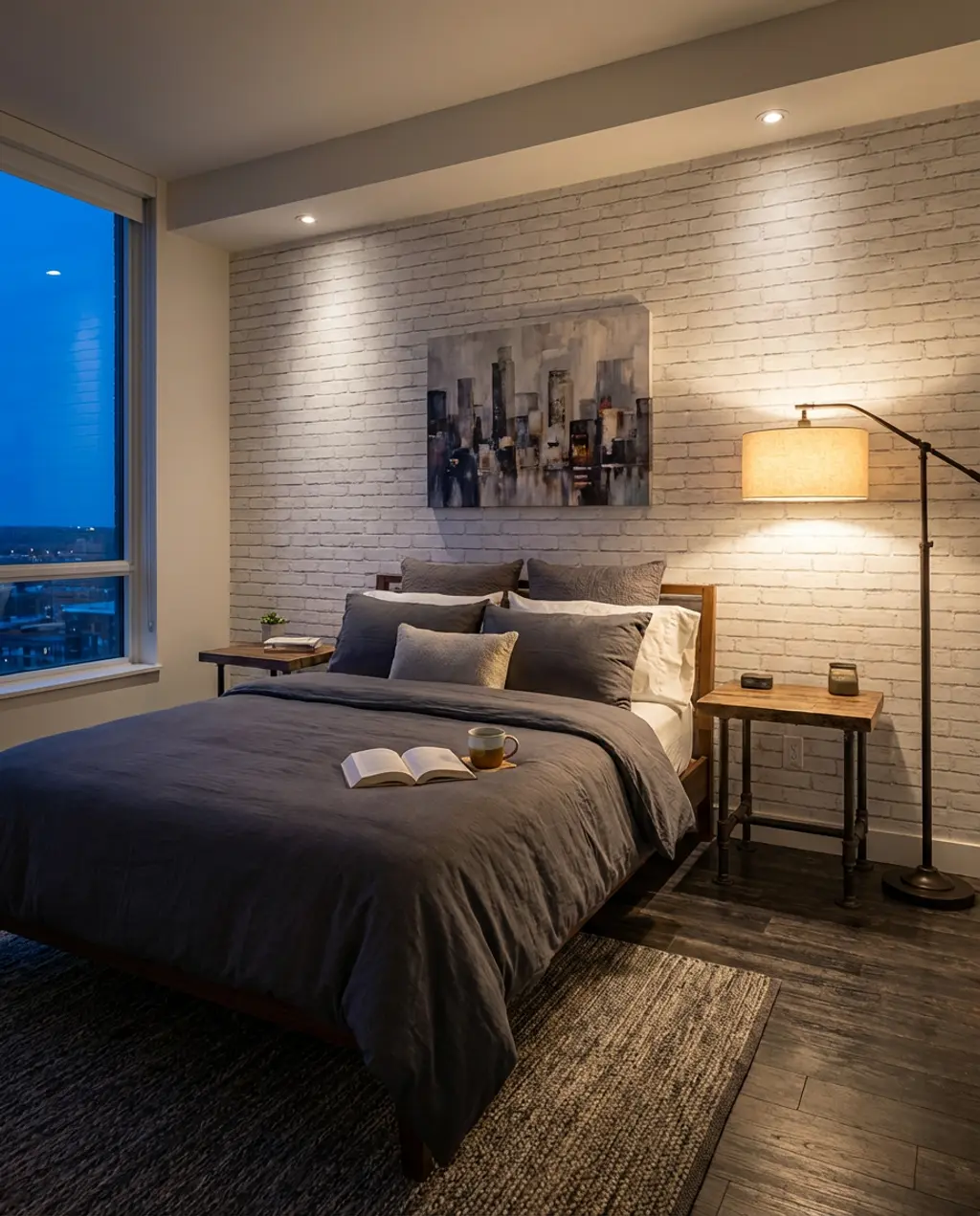 Cozy White Brick Wallpaper for an Urban Loft Bedroom
