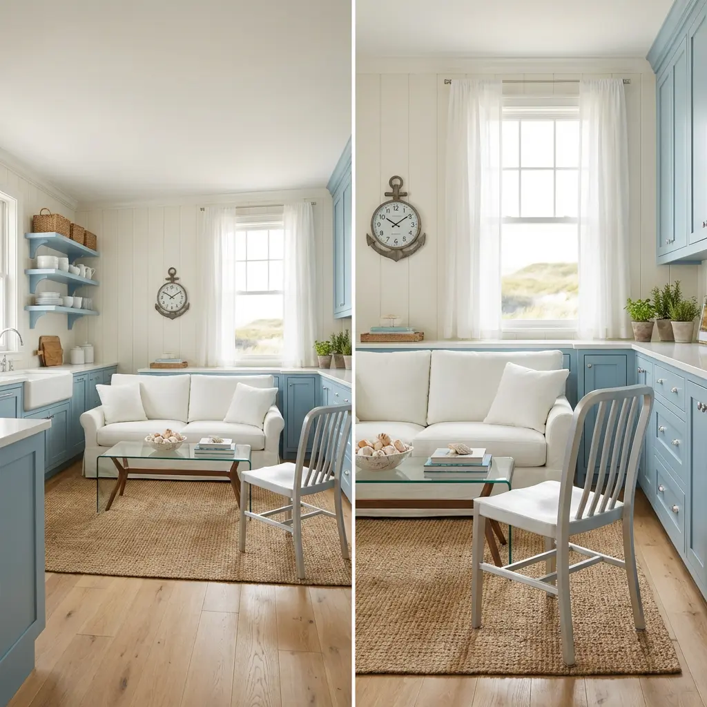 Breezy Coastal Open Plan with Blue and White