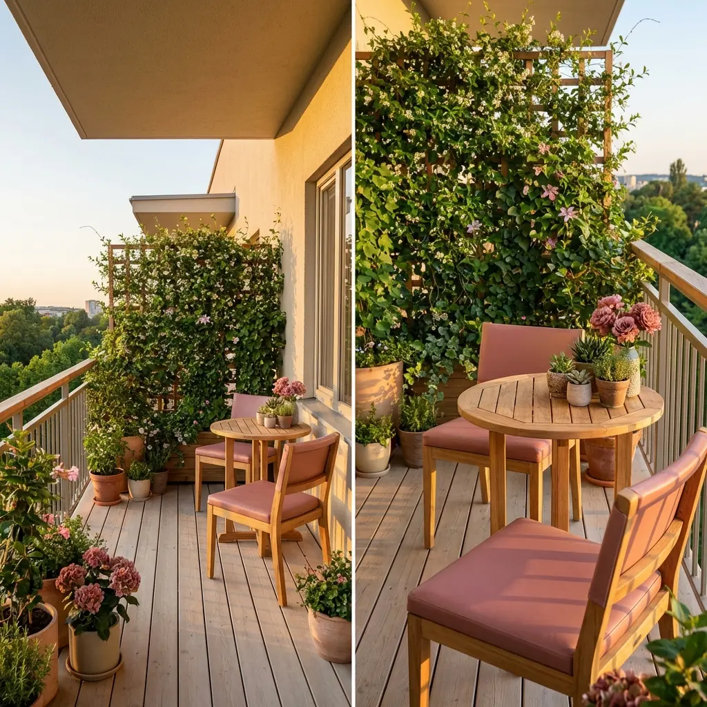 Garden Apartment Balcony with Trellis for Climbing Plants