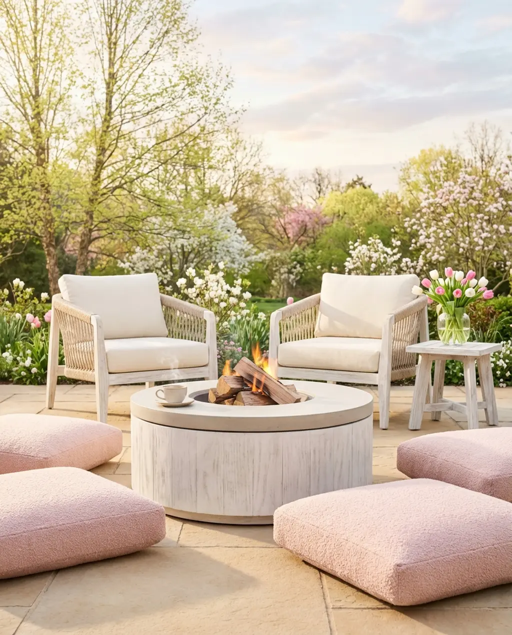 Coastal Chic Fire Pit with White Washed Wood
