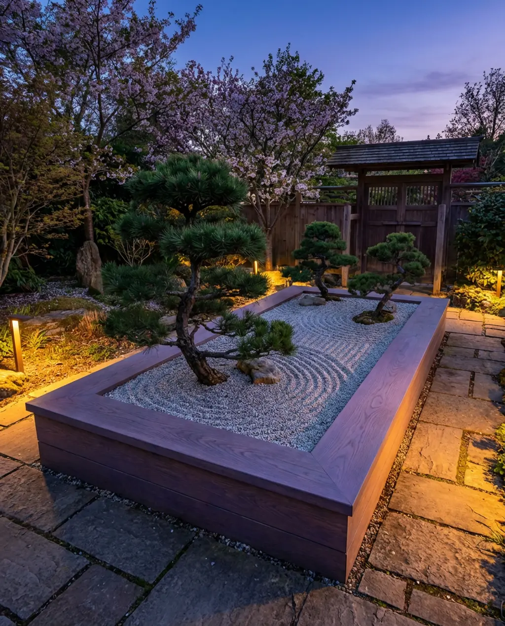 Japanese Zen Raised Bed Garden with Gravel Art