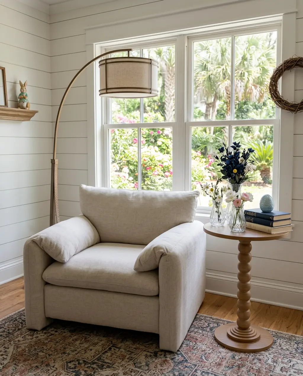 Farmhouse Easter Book Nook with Spring Florals