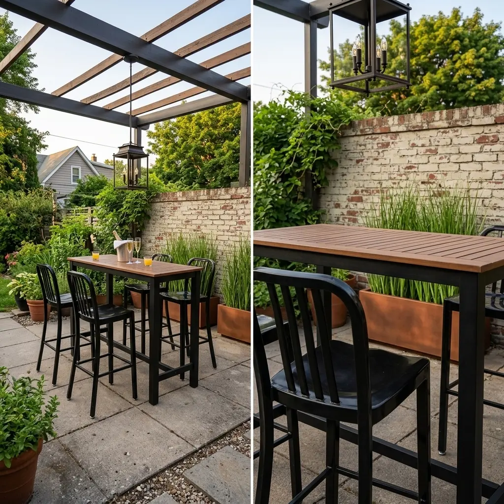 Black and Wood Bar-Height Dining Set for Small Patio